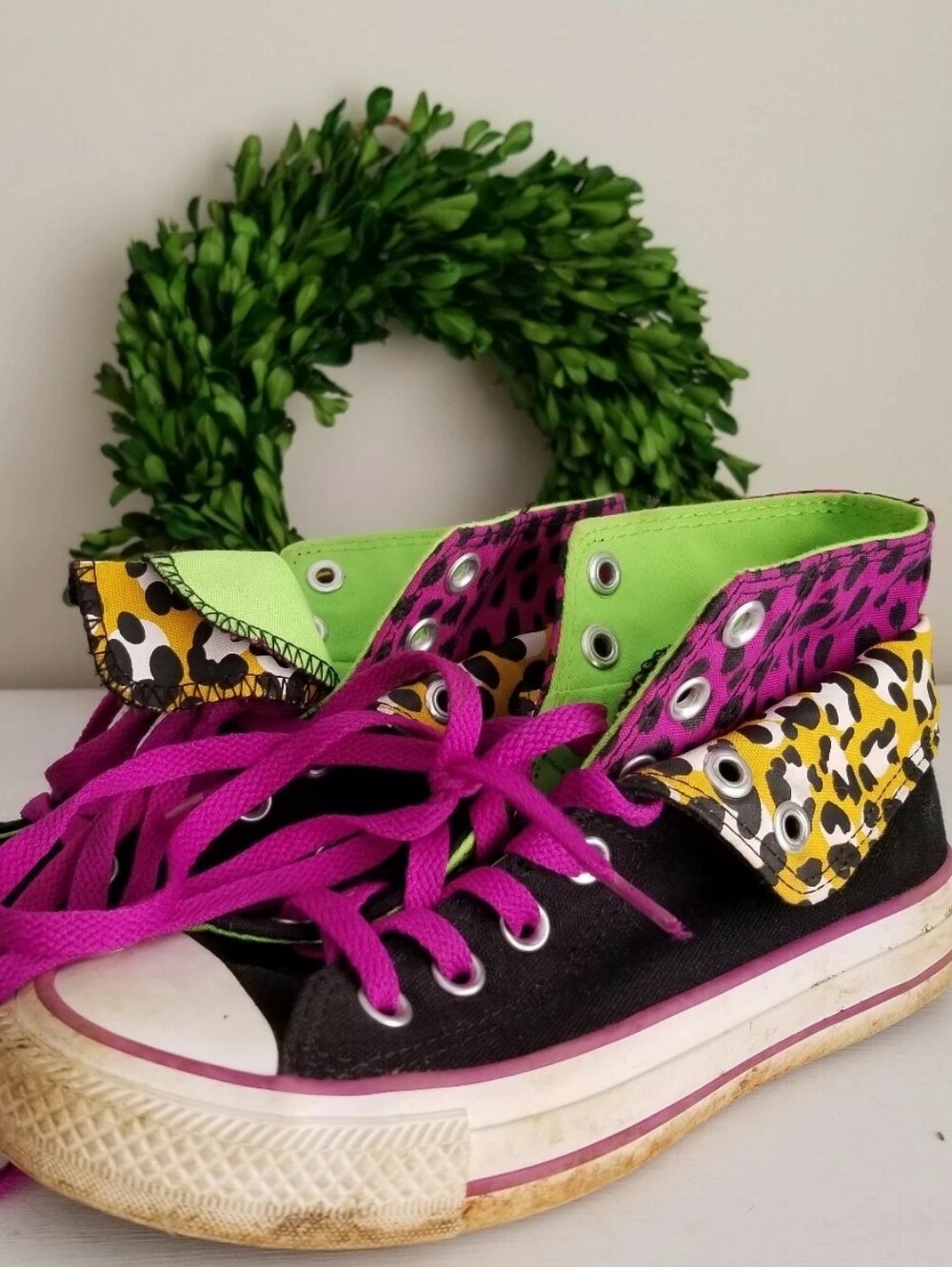 Take Extra 50%CONVERSEDoubleFlap LEOPARD Black Neon Green, Hot Pink & Yellow